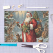 Papier Mousseline Père Noël victorienne avec animaux présents et for (Artisanat)