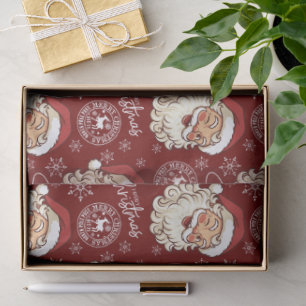 Papier Mousseline Père Noël Vintage Rouge Timbre-Poste du Pôle Nord