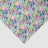 Papier Mousseline Perky Pastel Pink Parakeles Jaunes et Bleues (Détail)