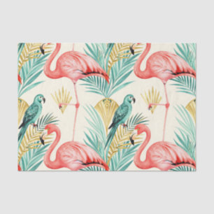 Papier Mousseline Perroquet flamant tropical Jungle