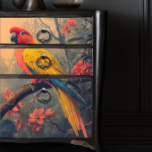 Papier Mousseline Perroquet jaune rose vintage