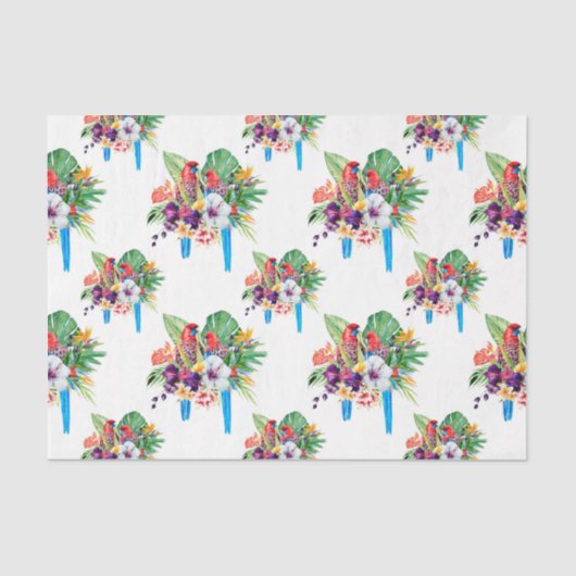 Papier Mousseline Perroquets à queue bleue avec Feuilles (Recto)