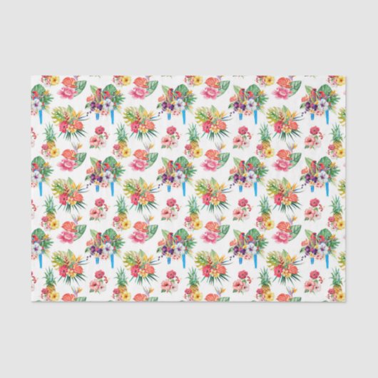 Papier Mousseline Perroquets et fleurs roses (Design 61 série rose) (Recto)