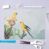 Papier Mousseline Perroquets jaunes tropicaux floraux (Artisanat)