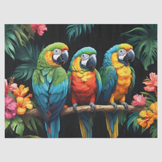 Papier Mousseline Perroquets Tropicaux (Recto)