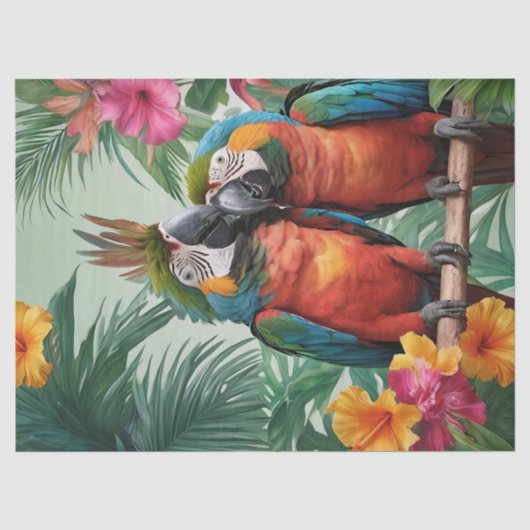 Papier Mousseline Perroquets Tropicaux (Recto)
