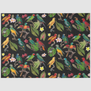 Papier Mousseline Perroquets tropicaux colorés, Feuilles et fleurs