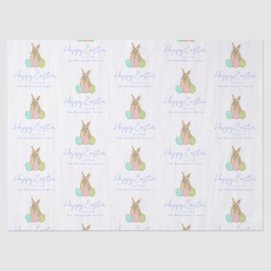 Papier Mousseline Personalized Happy Easter Cute Bunny Watercolor (Recto)