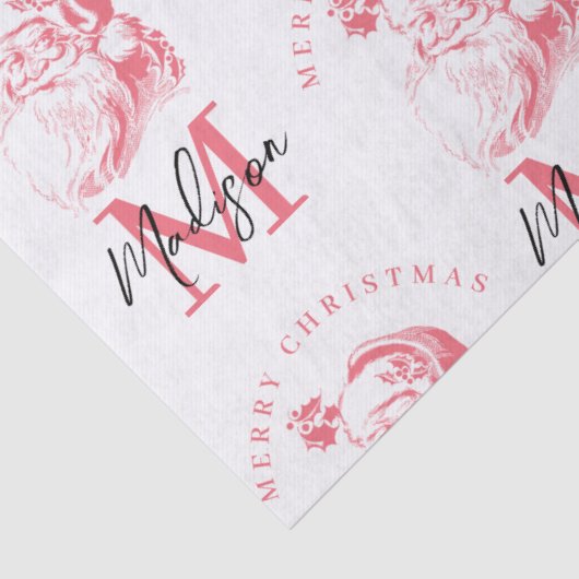 Papier Mousseline Personalized Merry Christmas Pink Santa Monogram (Détail)