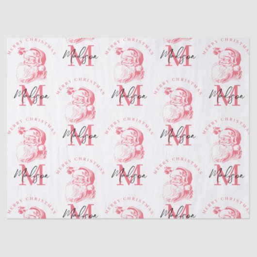 Papier Mousseline Personalized Merry Christmas Pink Santa Monogram (Recto)
