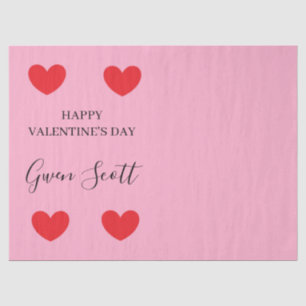 Papier Mousseline Personnalisé Happy Valentine's rouge coeur rose