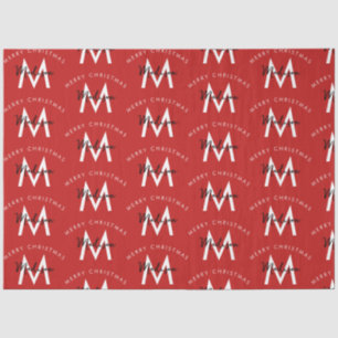 Papier Mousseline Personnalisé moderne Joyeux Noël Monogramme rouge
