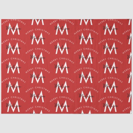 Papier Mousseline Personnalisé moderne Joyeux Noël Monogramme rouge (Recto)