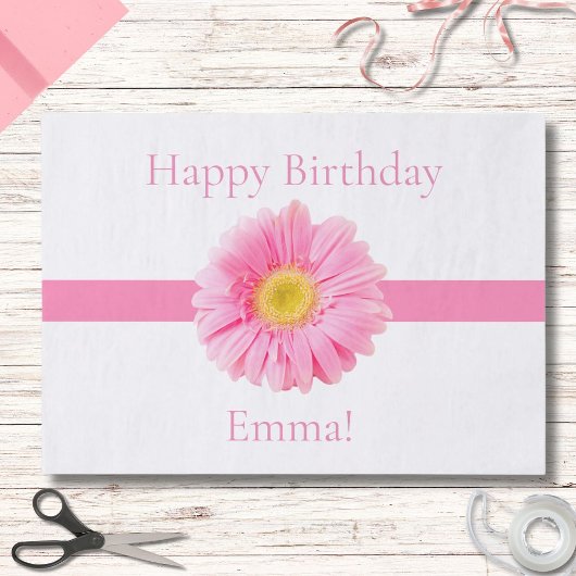 Papier Mousseline Personnaliser Birthday Pink Daisy Ruban
