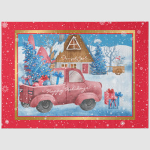 Papier Mousseline Personnaliser des camions de Noël Red Holiday
