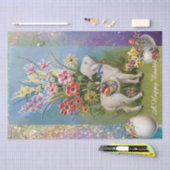 PAPIER MOUSSELINE PETIT AGNEAU, OEUFS DE PÂQUES AUX FLEURS (Artisanat)