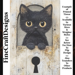 Papier Mousseline Petit Chat Noir Regardant à Travers un Trou AN9 Dé