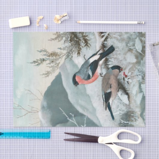 Papier Mousseline Petit oiseau mignon - Bullfinch, Art (Artisanat)