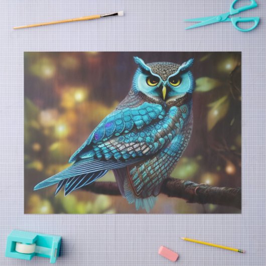 Papier Mousseline Petite chouette turquoise (Artisanat)