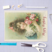 Papier Mousseline Petite fille aux roses roses roses, Anniversaire (Artisanat)