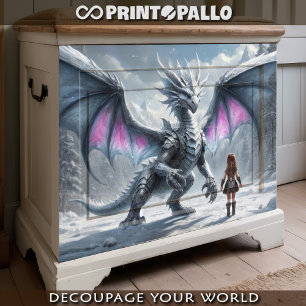 Papier Mousseline Petite fille enfant et dragon géant dans un royaum