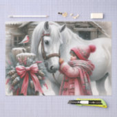 Papier Mousseline Petite fille et son cheval Noël rustique (Artisanat)