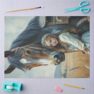 Papier Mousseline Petite fille gitane avec son cheval