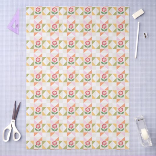 Papier Mousseline Petite fleur rouge bloc de patchwork (Artisanat)