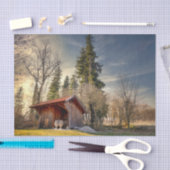 Papier Mousseline Petite Grange Rouge Avec Pots En Céramique (Artisanat)