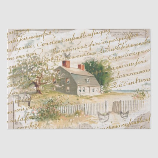 Papier Mousseline Petite Maison de Plage - Découpage de script franç (Recto)