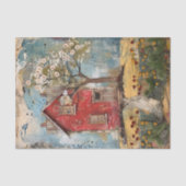PAPIER MOUSSELINE PETITE MAISON ROUGE DE CAMPAGNE DECOUPAGE MIXTE (Recto)