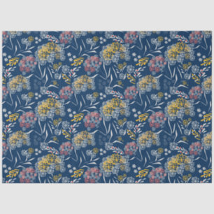 Papier Mousseline Petites fleurs mignonnes bleu marine vi