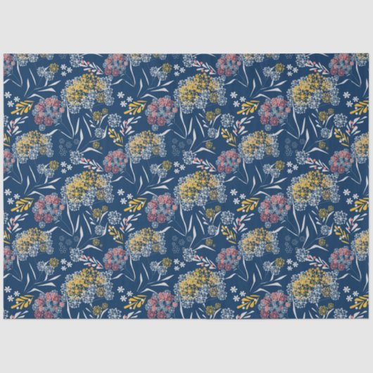 Papier Mousseline Petites fleurs mignonnes bleu marine vi (Recto)