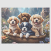 Papier Mousseline Petits chiots dans un panier, enfants (Recto)