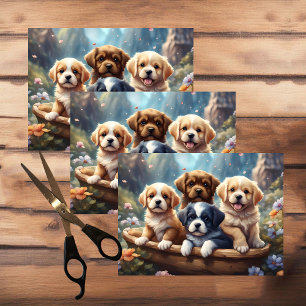 Papier Mousseline Petits chiots dans un panier, enfants