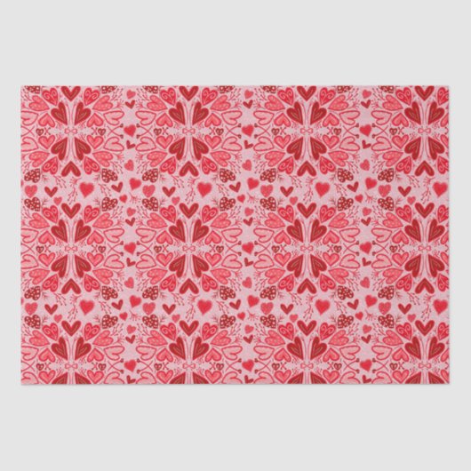 Papier Mousseline Petits Coeurs rouges roses Artistes de Saint-Valen (Recto)