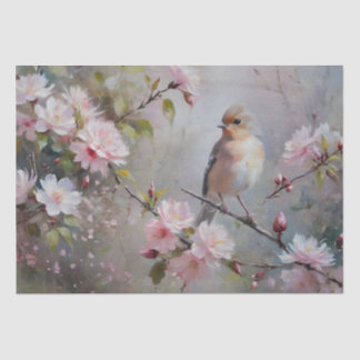 Papier Mousseline Petits oiseaux avec fleurs florissantes Découpage