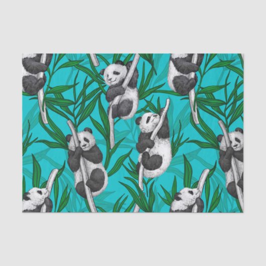 Papier Mousseline Petits panda turquoise (Recto)