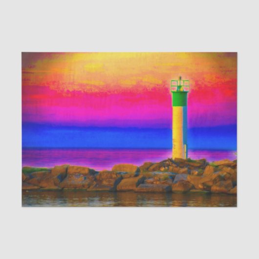 Papier Mousseline Phare Coucher de soleil coloré (Recto)