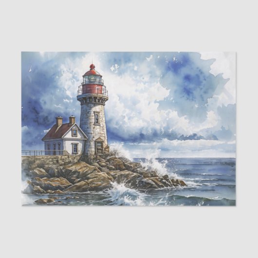 Papier Mousseline Phare de Charme avec Vagues (Recto)