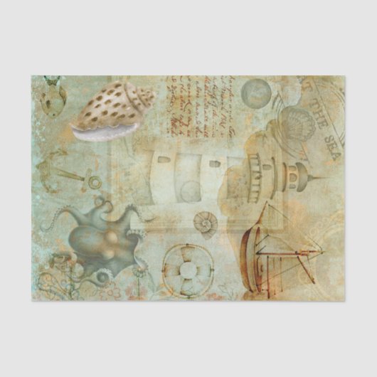 Papier Mousseline Phare de Seascape Octopus Vintage (Recto)