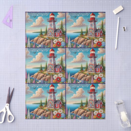 Papier Mousseline Phare floral Whimsical Découpage nautique (Artisanat)