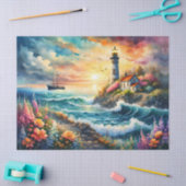 Papier Mousseline Phare Jardin floral sur la mer (Artisanat)