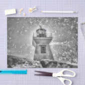 Papier Mousseline Phare Océan Côtier Noir Et Blanc Nautique (Artisanat)