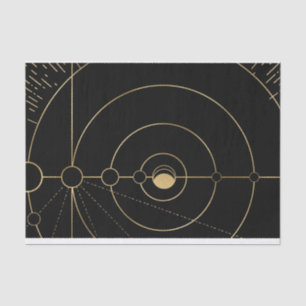 Papier Mousseline Phases lunaires de boussole noire en or