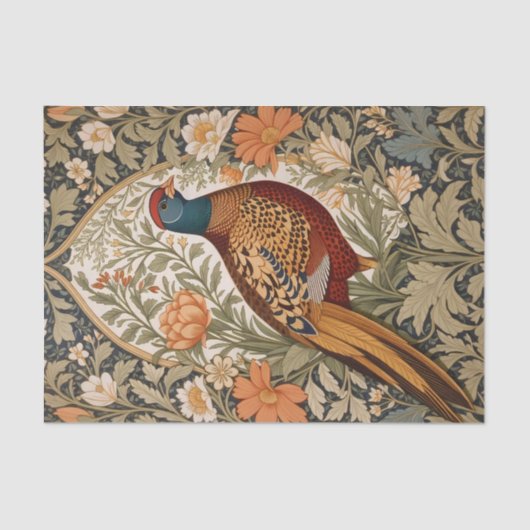 Papier Mousseline Pheasant Vintage Floral William Morris Inspired  (Recto)
