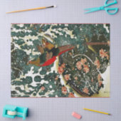 Papier Mousseline Pheasants à Snow, Pine Tree, Roses, Japanese Flora (Artisanat)