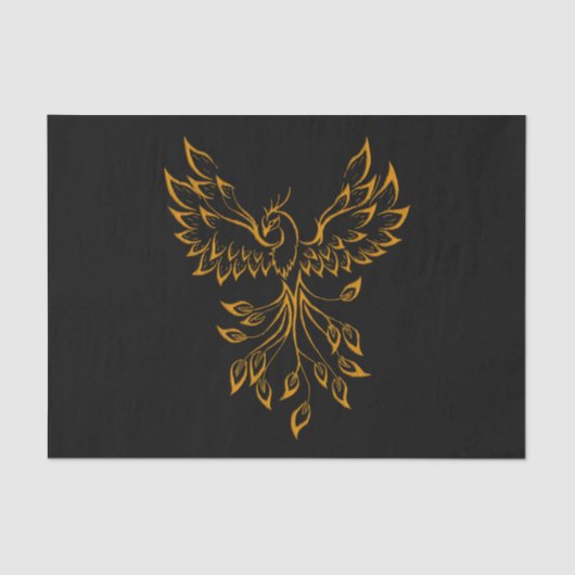 Papier Mousseline Phoenix en or de cuivre se lève sur noir (Recto)