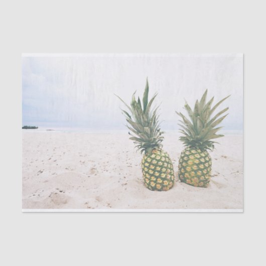 Papier Mousseline Photo de 2 ananas sur une plage (Recto)
