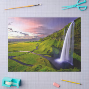 Papier Mousseline Photo de cascade islandaise verte et naturelle